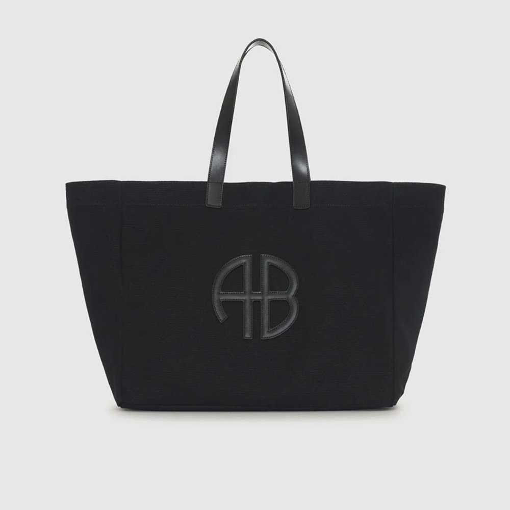 Anine Bing Black Canvas and Leather Oversized Tote Bag